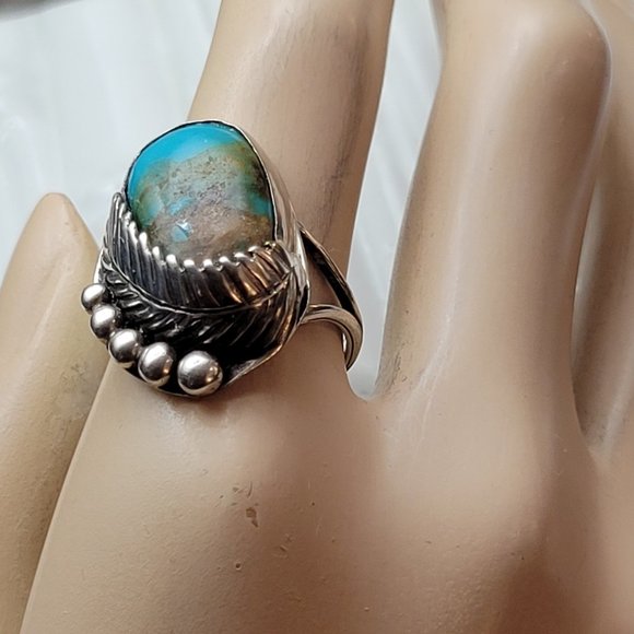 Antique Southwest Ring Blue Gem Nevada Turquoise GENUINE NAVAJO ZUNI  ART - Picture 12 of 12